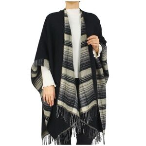 Black Ivory Reversible Plaid Open Front Kimono